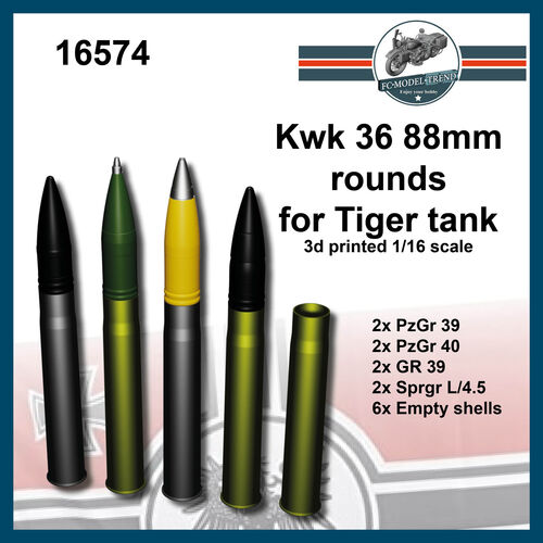 16574 Kwk 36 88mm ammo for Tiger tank, 1/16 scale.