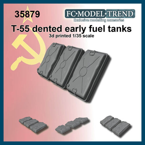 35879 Tanques de combustible externos para T-55 abollados, modelo temprano. Escala 1/35.