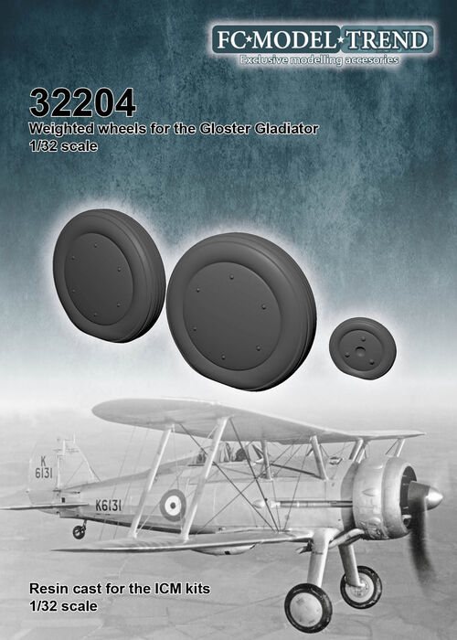 32204 Gloster Gladiator weighted wheels, 1/32 scale for the ICM kit.