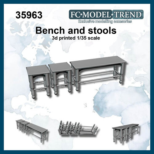 35963 Bench and stools, 1/35 scale.