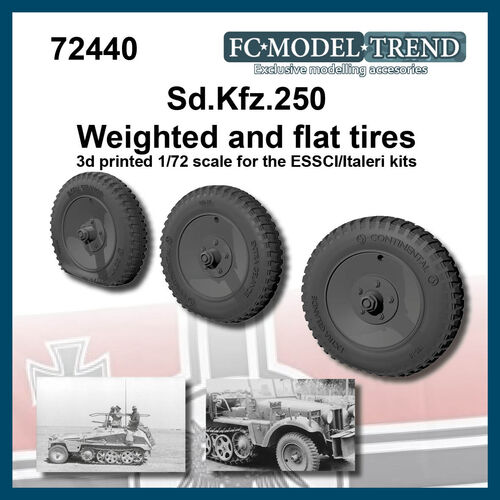 72440 Sdkfz 250 Weighted wheels + flat wheel, 1/72 scale.