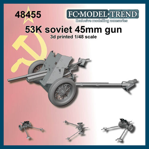 48455 53K soviet 45mm gun. 1/48 scale. 3d printed.