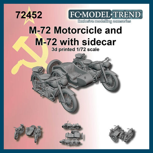 72452 Soviet motorcycle M-72 with and without sidecar, 1/72 scale.