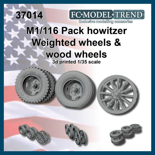 37014 M1 pack howitzer weighted and wood wheels. 1/35 scale.