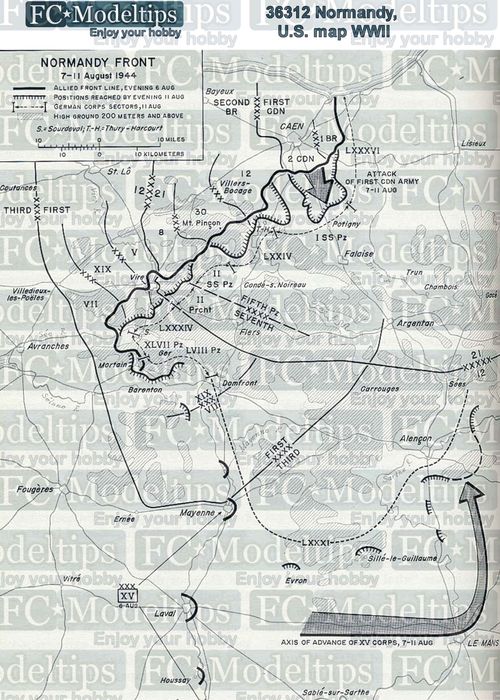 36312 Base Mapa norteamericano de Normanda, WWII, en papel adhesivo