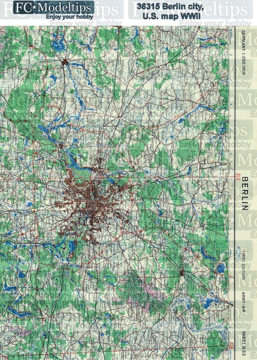 36315 Base Mapa norteamericano de Berln, WWII, en papel adhesivo