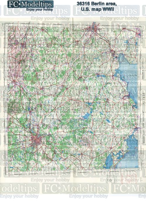 36316 Base Mapa norteamericano del rea de berln, WWII, en papel adhesivo
