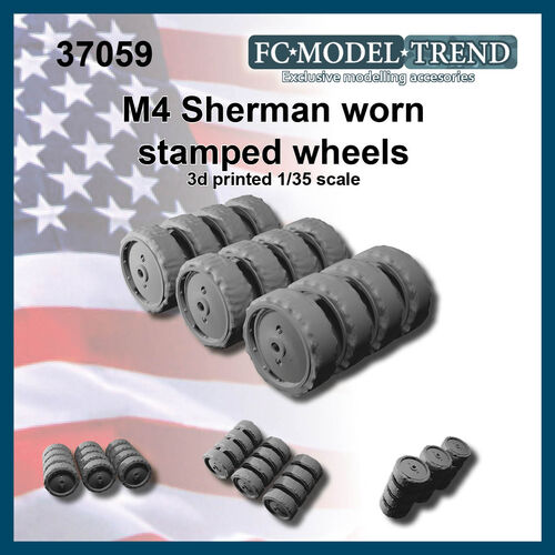 37059 M4 Sherman stamped worn wheels, 1/35 scale.