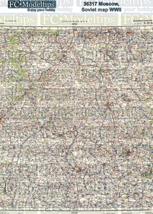 36317 Base Mapa sovitico de Mosc, WWII, en papel adhesivo