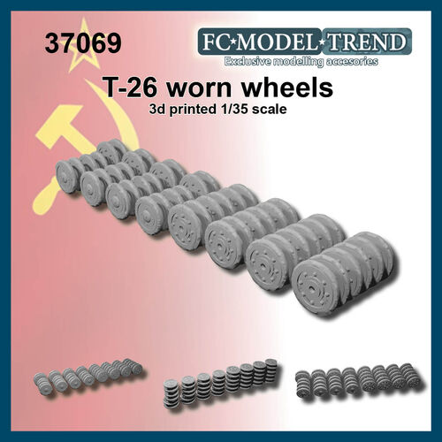 37069 Worn wheels for T-26 and variants. 1/35 scale.