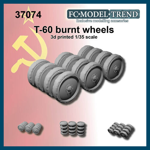 37074 Burnt wheels for T-60/SU-76, 1/35 scale.