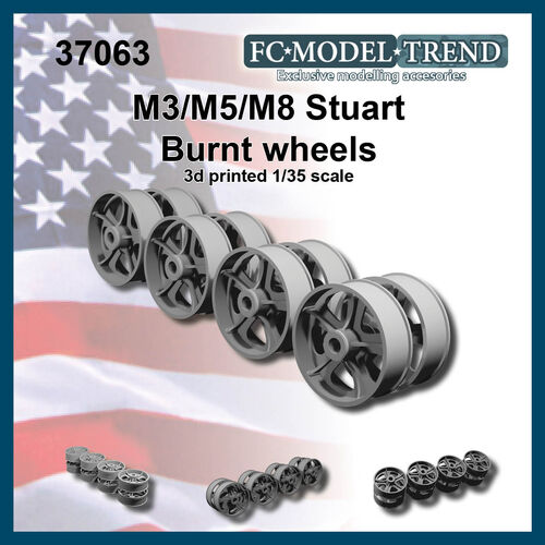 37063 M3/5 Stuart burnt wheels, 1/35 scale.