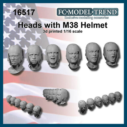 16517 US tank crew WWII heads with M38 helmet. 1/16 scale.