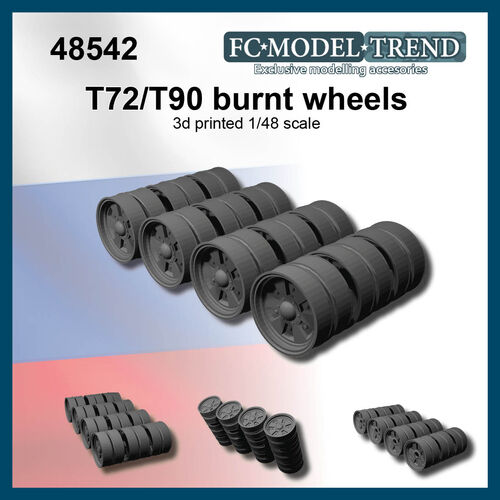 48542 T-90 burnt wheels, 1/48 scale.