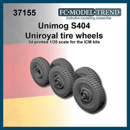 37155 Uniroyal tire weighted wheels for Unimog S404. 1/35 scale.