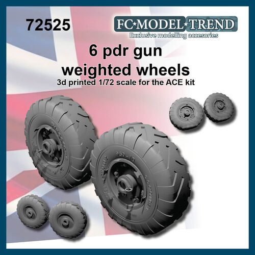 72525 6 pdr gun, weighted wheels, 1/72 scale.