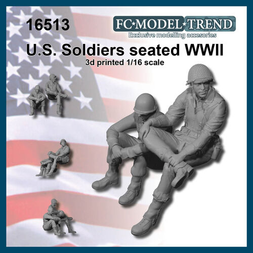 16513 U.S. soldiers seated WWII, 1/16 scale.