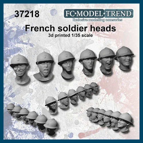 37218 French soldiers heads WWII, 1/35 scale.