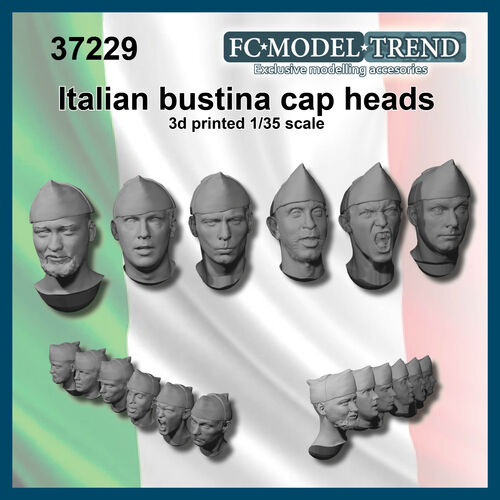 37229 Italian bustina cap heads WWII, 1/35 scale.