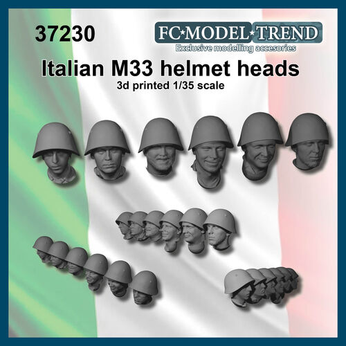 37230 Italian soldier heads with M33 helmet WWII, 1/35 scale.