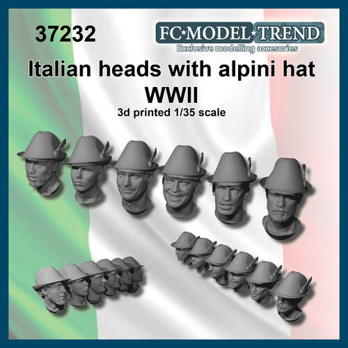 37232 Italian soldier heads with alpini hat, 1/35 scale.