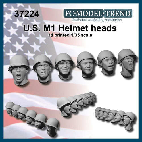 37224 US M1 helmet heads WWII, 1/35 scale.