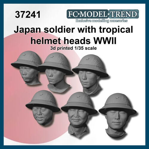 37241 Japan WWII soldier heads with tropical helmet. 1/35 scale.