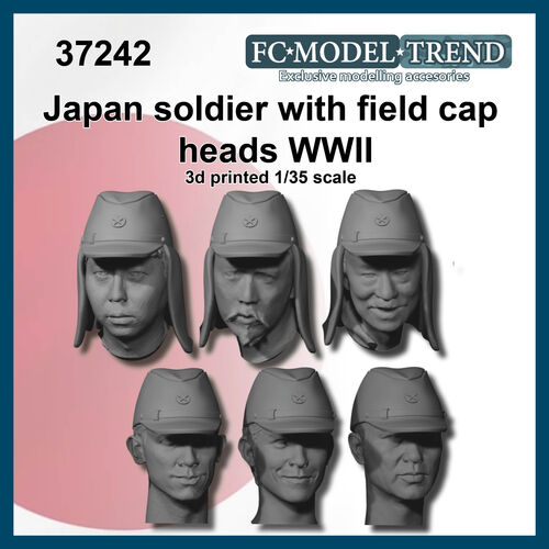 37242 Japan soldier heads WWII with field cap, 1/35 scale.
