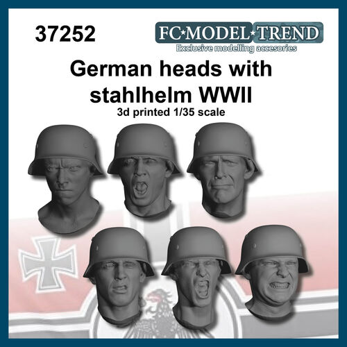 37252 German heads with helmet WWII, 1/35 scale.