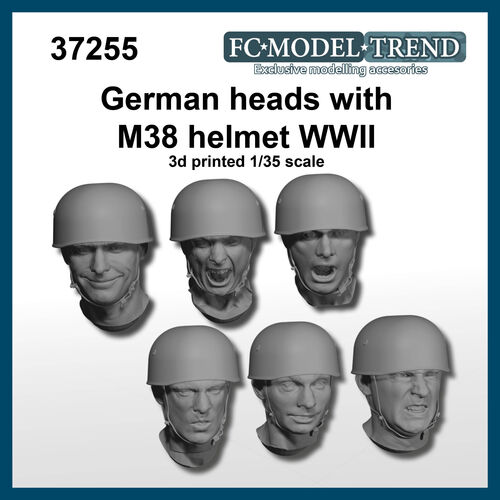 37252 German heads with M38 helmet WWII, 1/35 scale.