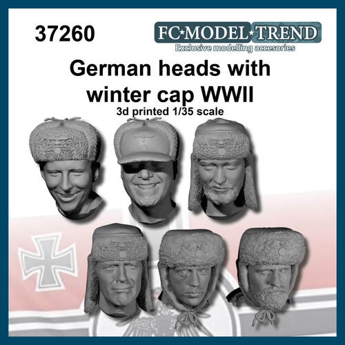 37260 German heads with winter cap, WWII, 1/35 scale.