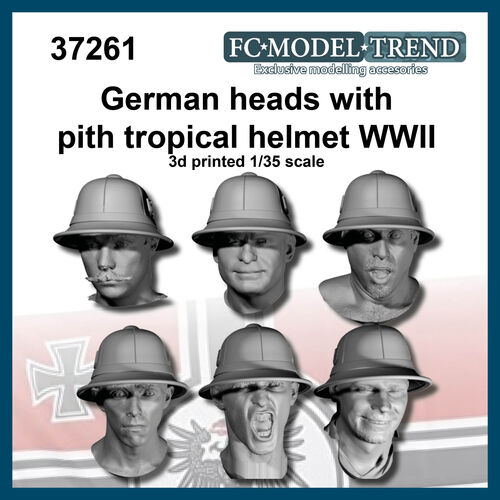 37261 German heads with tropical pith helmet WWII, 1/35 scale.