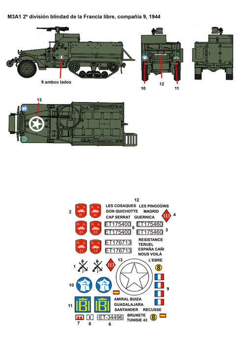 35231 M2 and M3 halftrack sin Spain, 1/35 scale decals