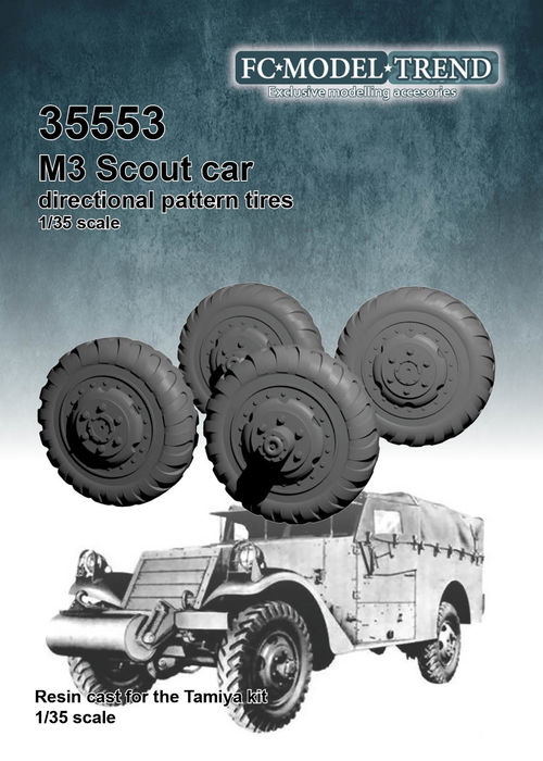 35553 M3 Scout car directional pattern tire wheels, 1/35 scale