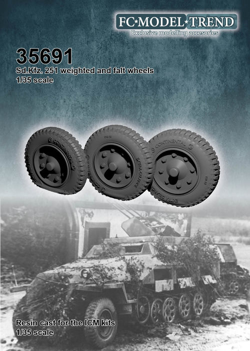 35691 Sd.Kfz 251 weighted wheels + flat wheel, 1/35 scale