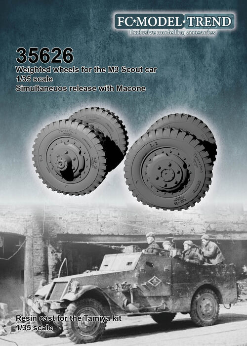 35626 M3 Scout car, weighted wheels, 1/35 scale.