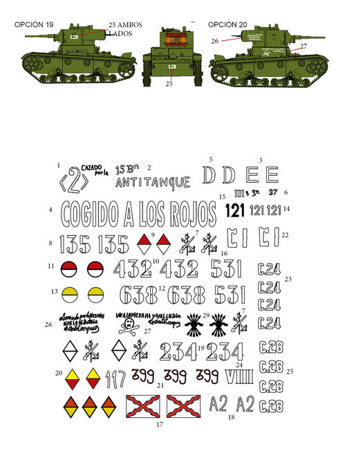 35229 T-26 in Spain decals, national side, 1/35 scale