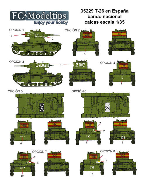 35229 T-26 in Spain decals, national side, 1/35 scale