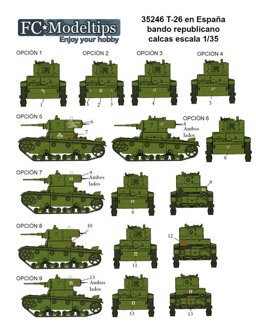 35246 T-26 in Spain decals , republican side, 1/35 scale