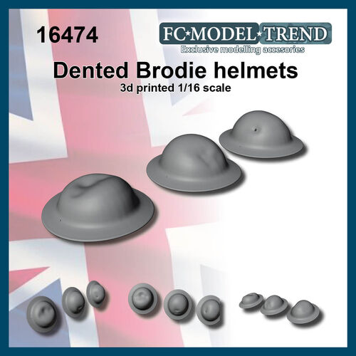 16474 UK WWII  dented Broddie helmets, 1/16 scale.