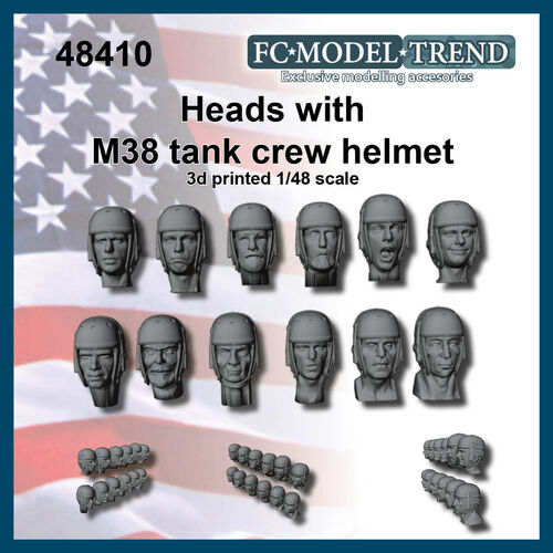 48410 USA WWII heads with M38 helmet, 1/48 scale.