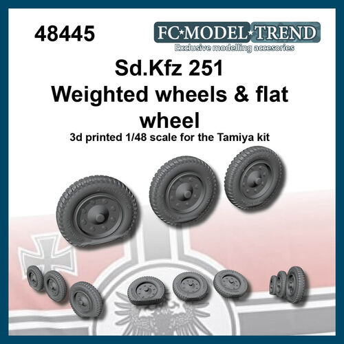 48445 SD.Kfz 251 weighted wheels + flat wheel, 1/48 scale.