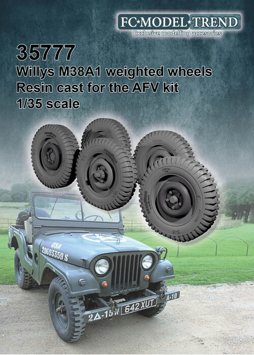 35777 M38A1 Jeep, weighted wheels, 1/35 scale.