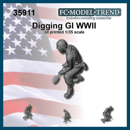 35911 Soldado USA WWII cavando, escala 1/35.