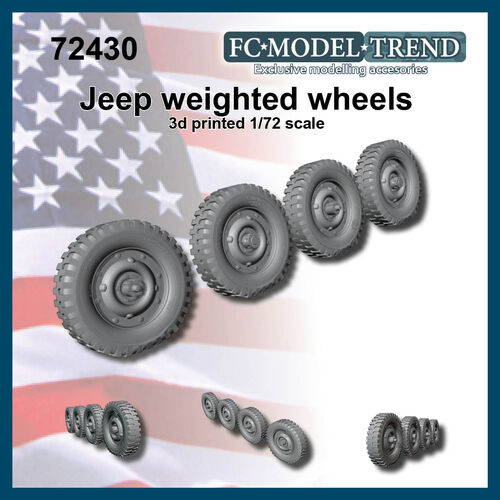 72430 Jeep, weighted wheels, 1/72 scale.