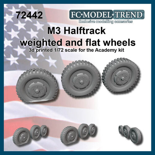 72442 M3 haltrack, weighted wheels + flat wheel. 1/72 scale.