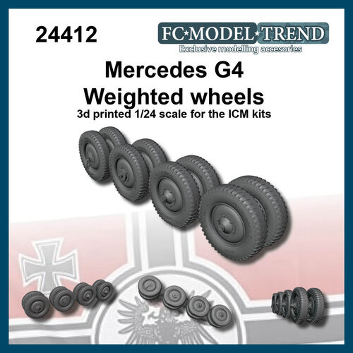 24412 Mercedes G4, ruedas Gelande con peso, escala 1/24.