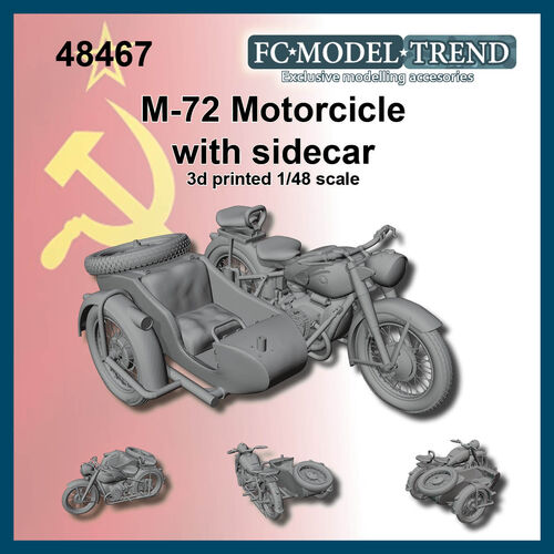 48467 Soviet motorcycle M-72 with sidecar, 1/48 scale.