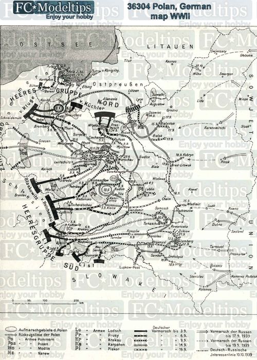 Self adhesive base, German map of Poland WWII