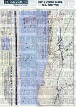 36310 Self adhesive paper base, U.S. map of Omaha beach, D-day, WWII
